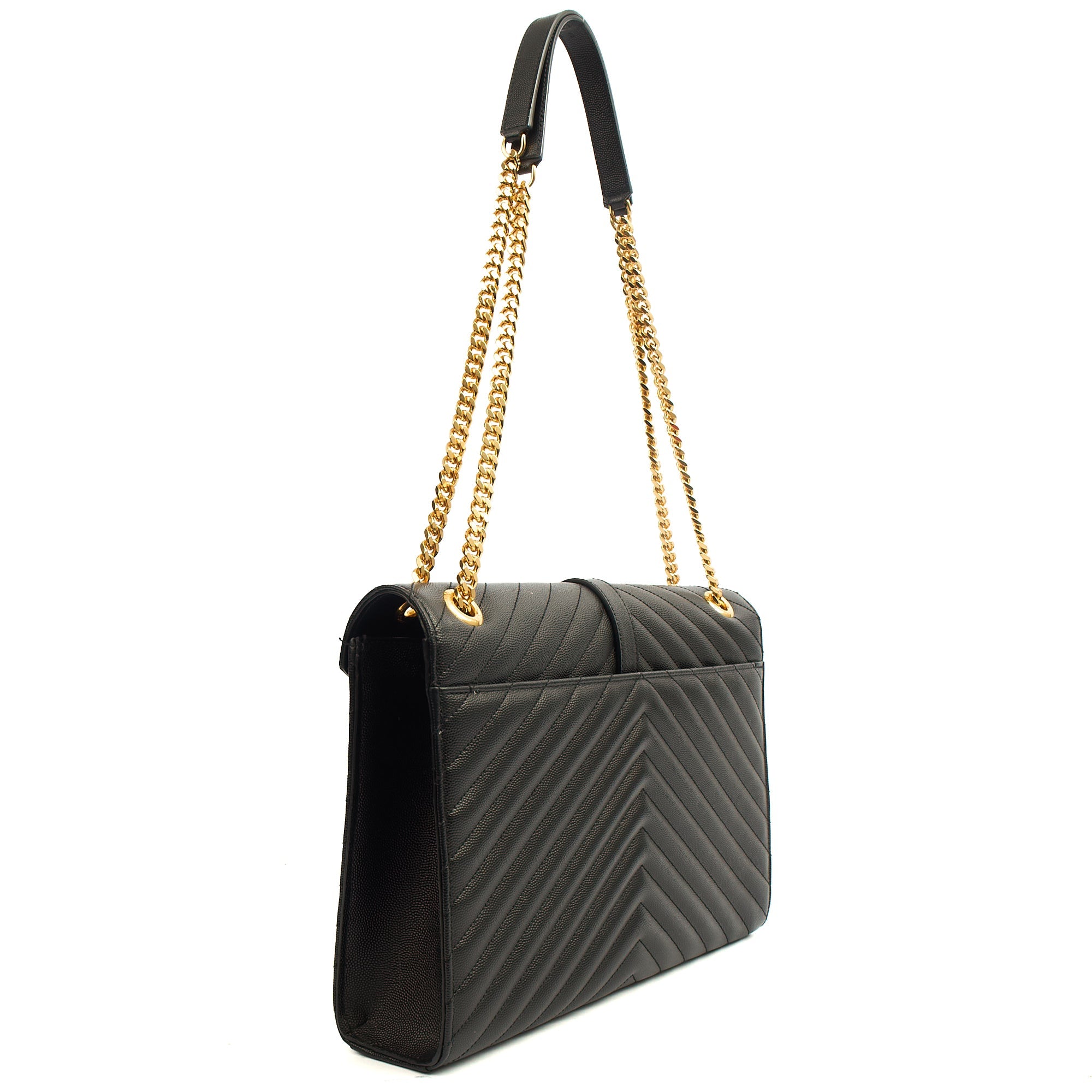 Saint Laurent Shoulder Bag Envelope - Large in Black, Leather — Top View