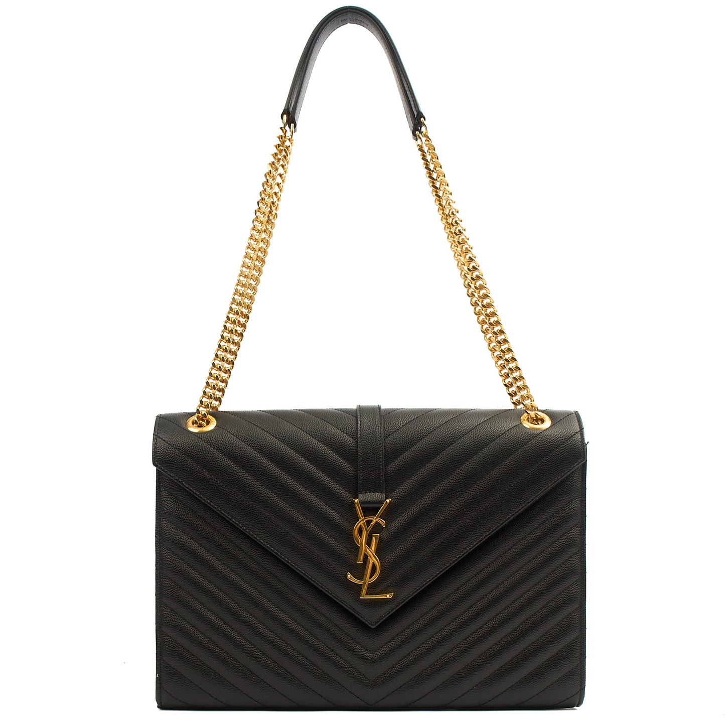 Saint Laurent Shoulder Bag Envelope - Large in Black, Leather — Back View