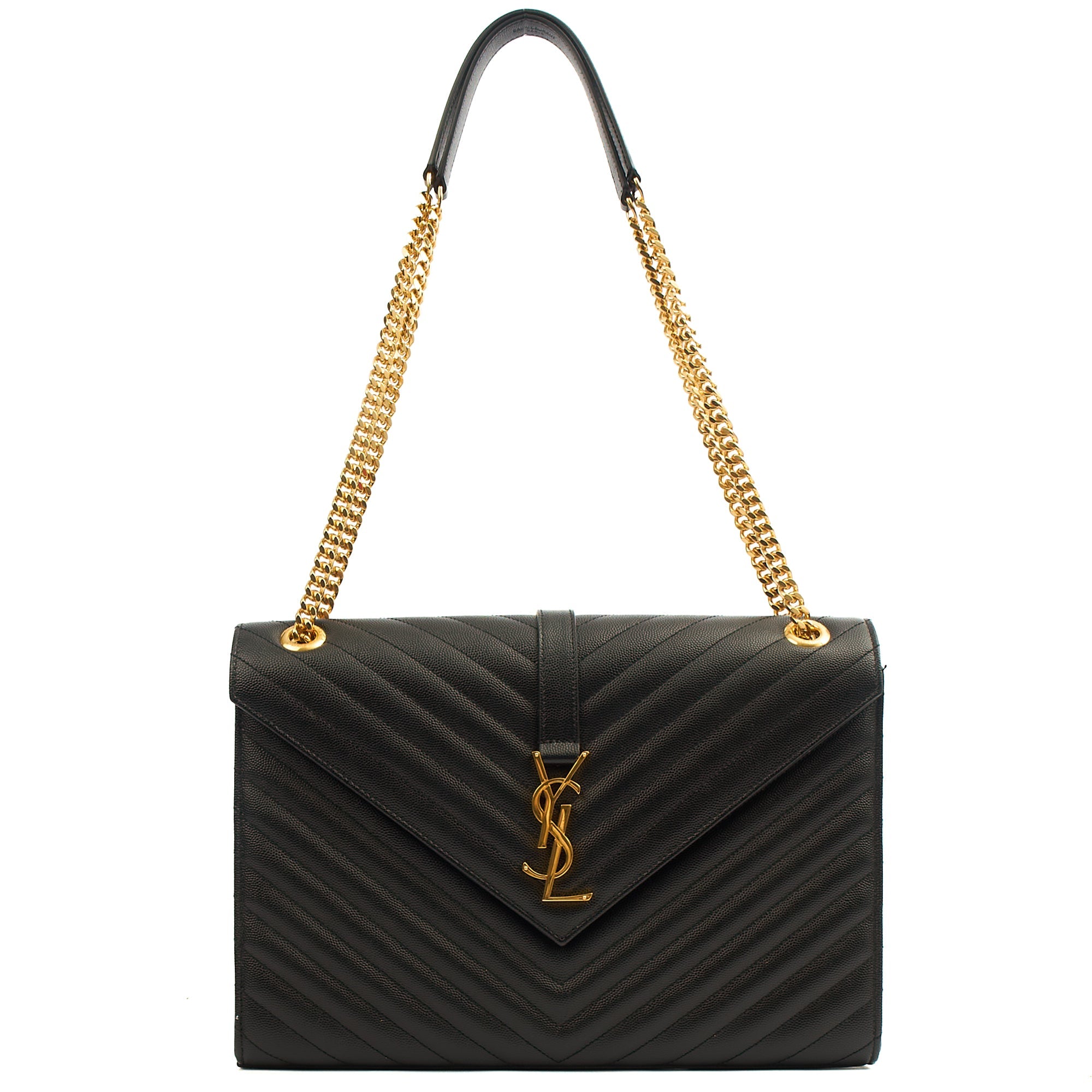 Saint Laurent Shoulder Bag Envelope - Large in Black, Leather — Back View