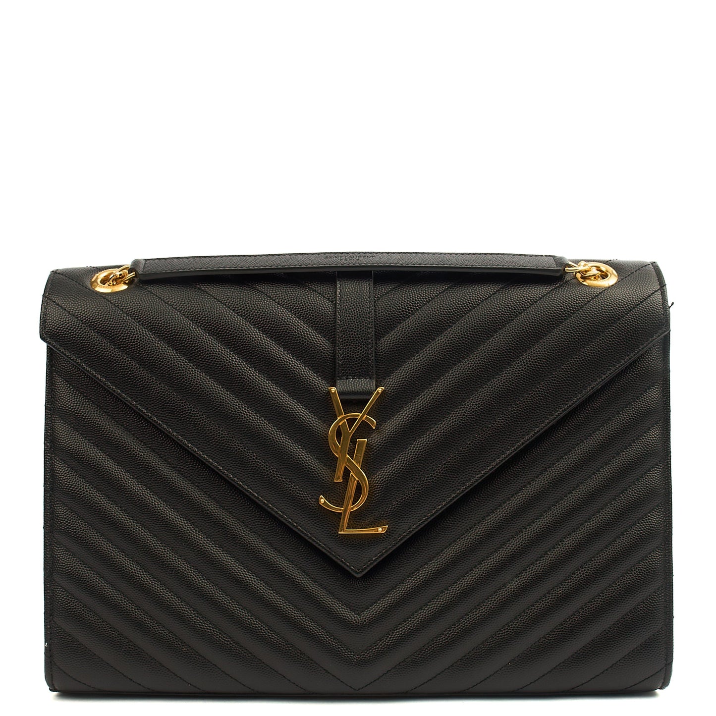 Saint Laurent Shoulder Bag Envelope - Large in Black, Leather — Front View