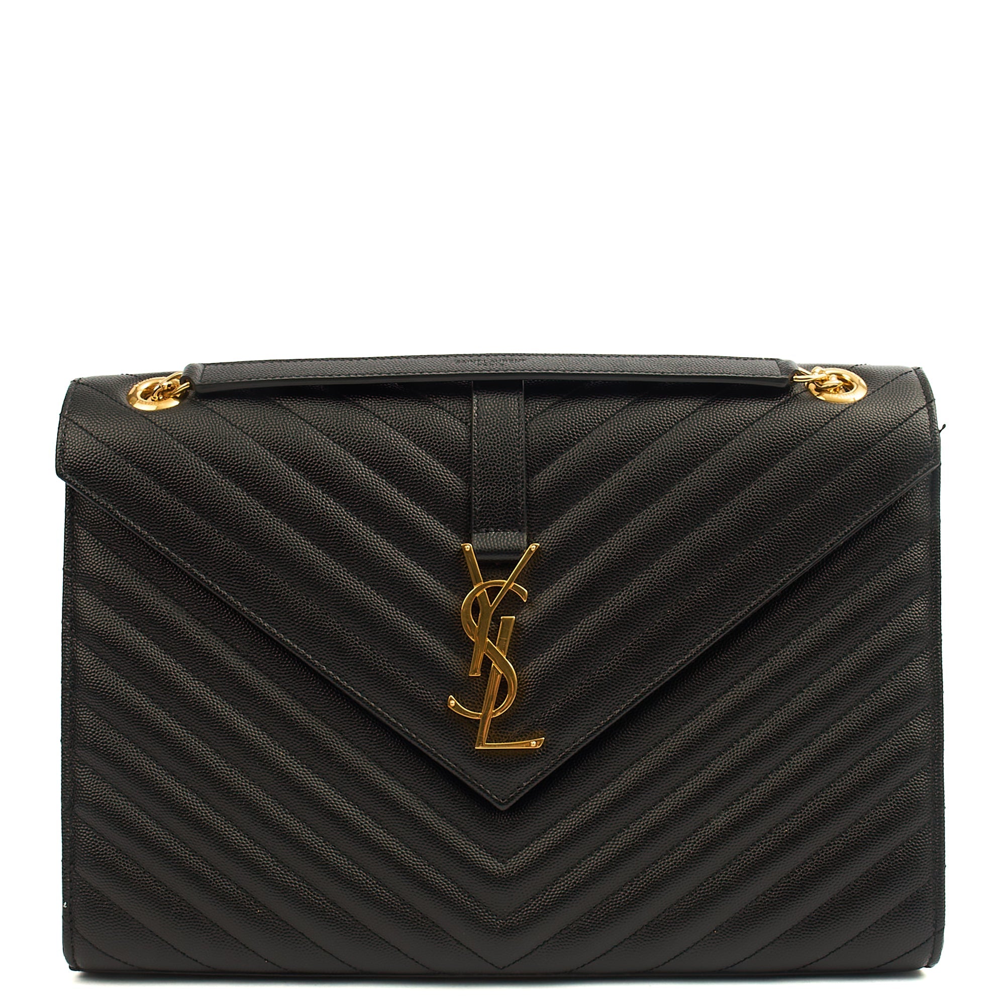 Saint Laurent Shoulder Bag Envelope - Large in Black, Leather — Front View