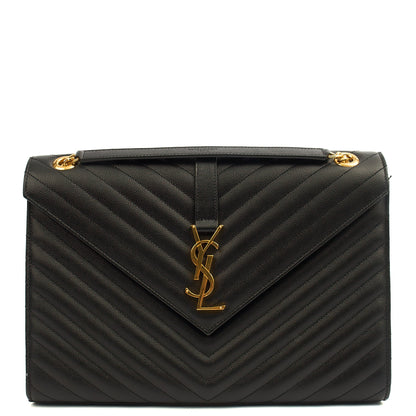 Saint Laurent Shoulder Bag Envelope - Large in Black, Leather — Front View