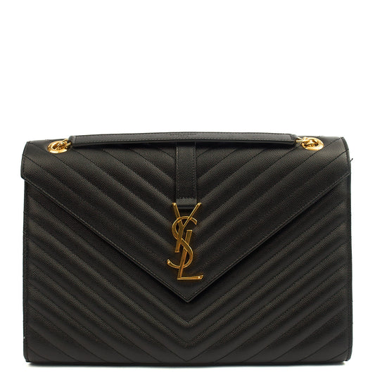 Saint Laurent Shoulder Bag Envelope - Large in Black, Leather — Front View