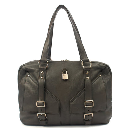Saint Laurent Tote Tote in Dark Green, Calfskin Leather — Front View