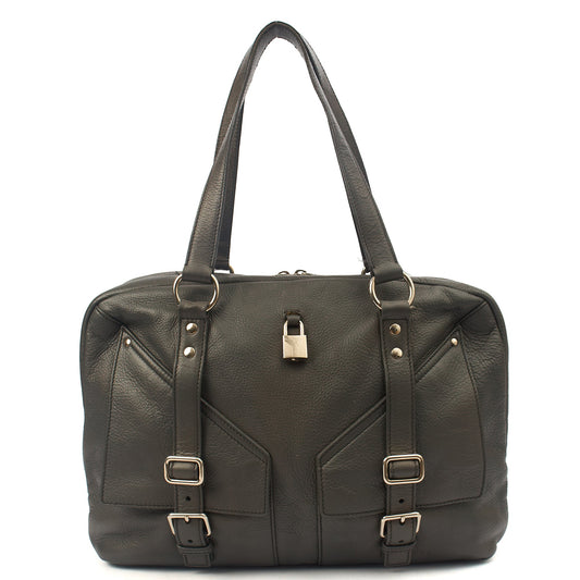 Saint Laurent Tote Tote in Dark Green, Calfskin Leather — Front View