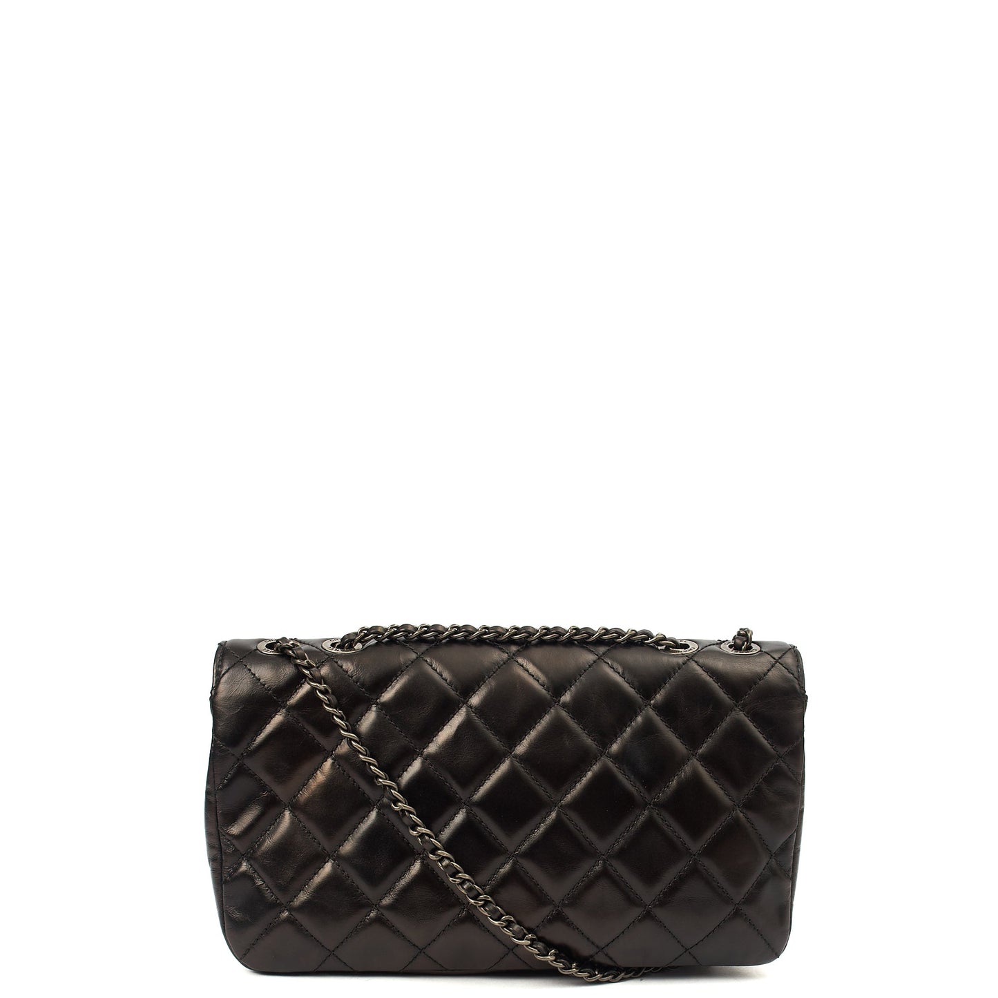 Chanel Shoulder Bag Flap Bag in Black, Glazed Calfskin — Alternate View 14
