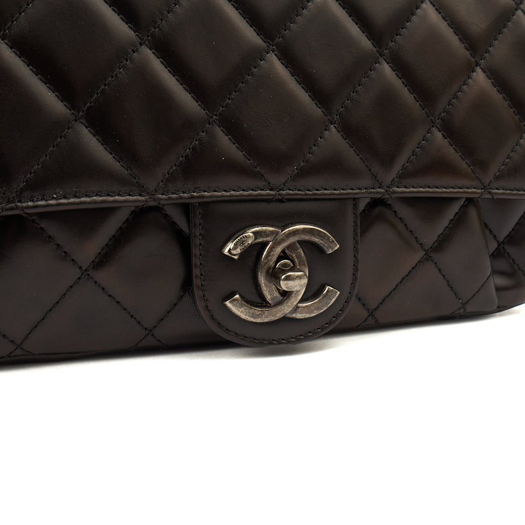 Chanel Shoulder Bag Flap Bag in Black, Glazed Calfskin — Lifestyle View