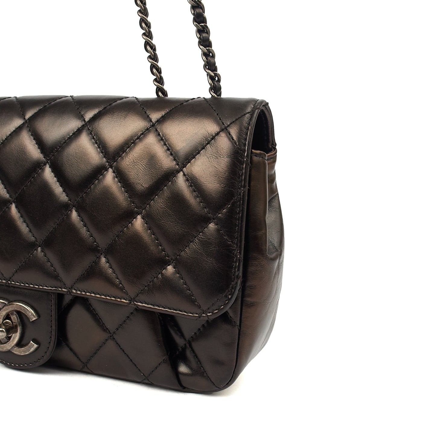 Chanel Shoulder Bag Flap Bag in Black, Glazed Calfskin — Alternate View 8
