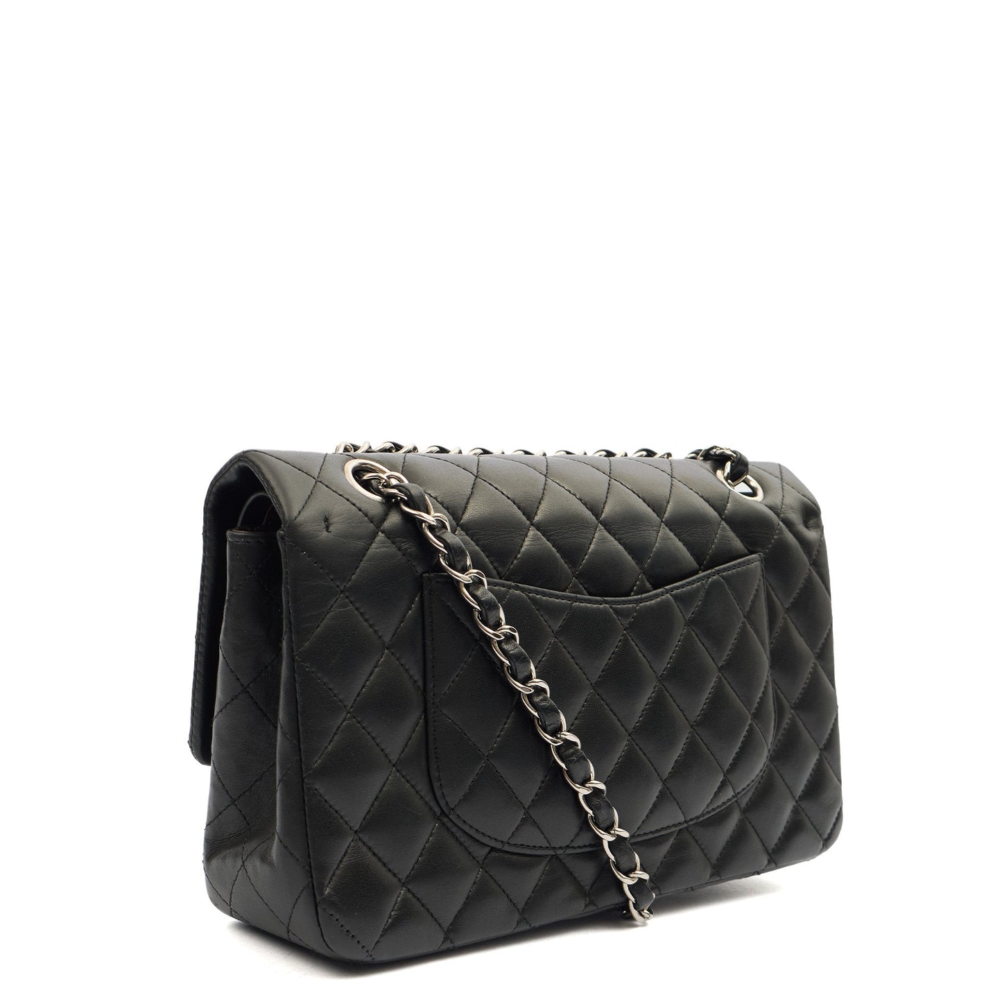 Chanel Shoulder Bag Classic Double Flap - Medium in Black, Lambskin Leather — Back View