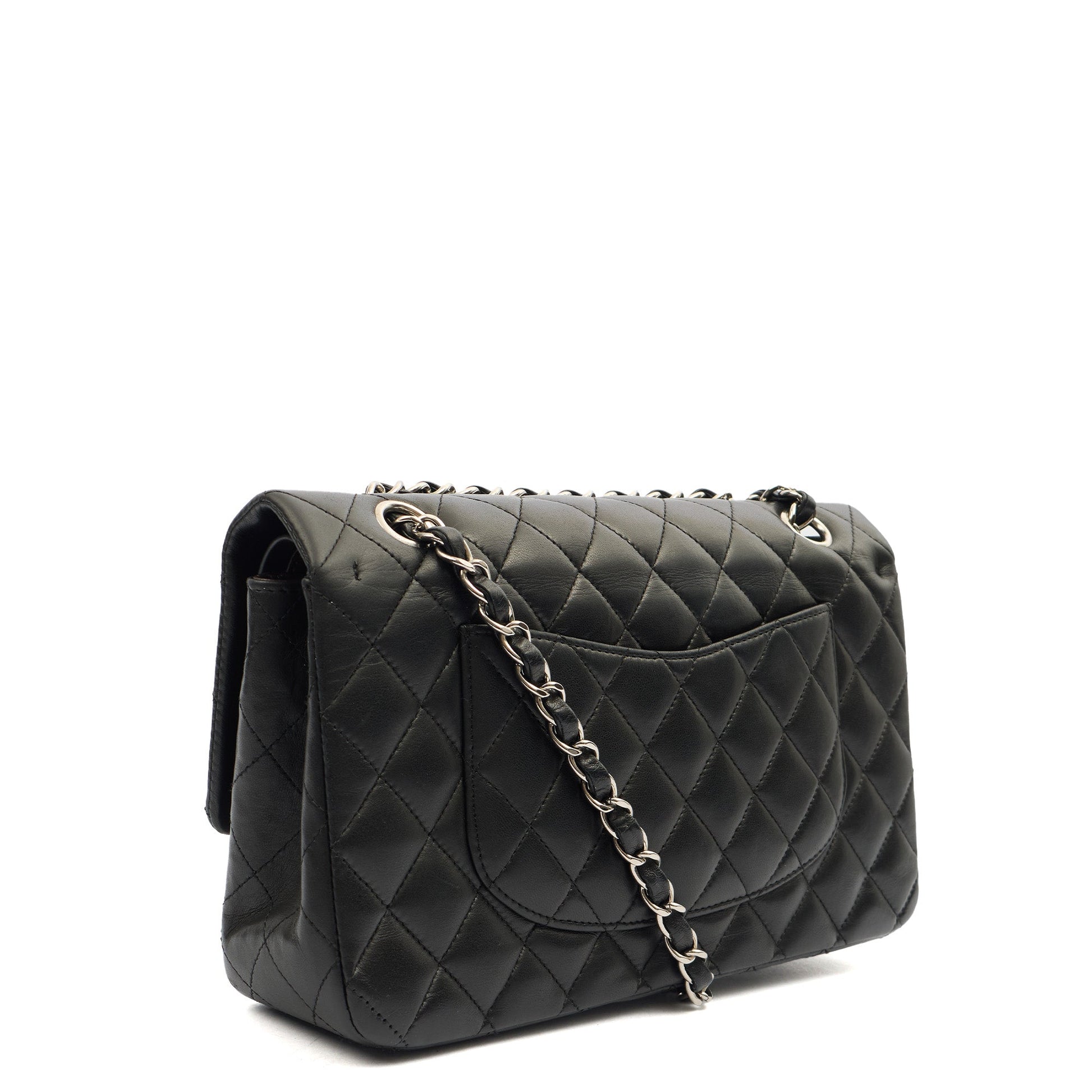 Chanel Shoulder Bag Classic Double Flap - Medium in Black, Lambskin Leather — Back View