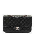 Chanel Shoulder Bag Classic Double Flap - Medium in Black, Lambskin Leather — Front View