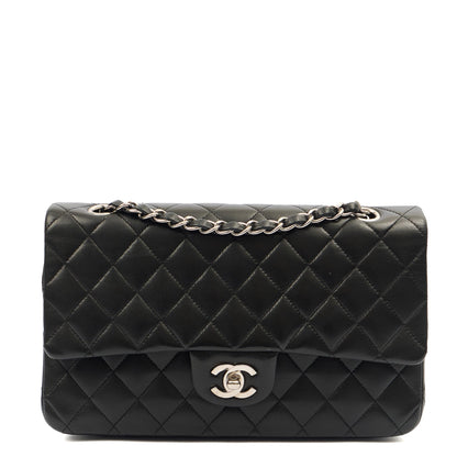 Chanel Shoulder Bag Classic Double Flap - Medium in Black, Lambskin Leather — Front View