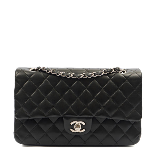 Chanel Shoulder Bag Classic Double Flap - Medium in Black, Lambskin Leather — Front View