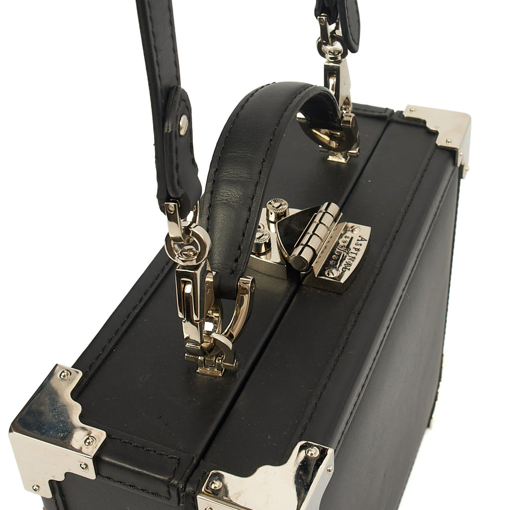 Aspinal of London Cross Body Trunk in Black, Leather — Detail View