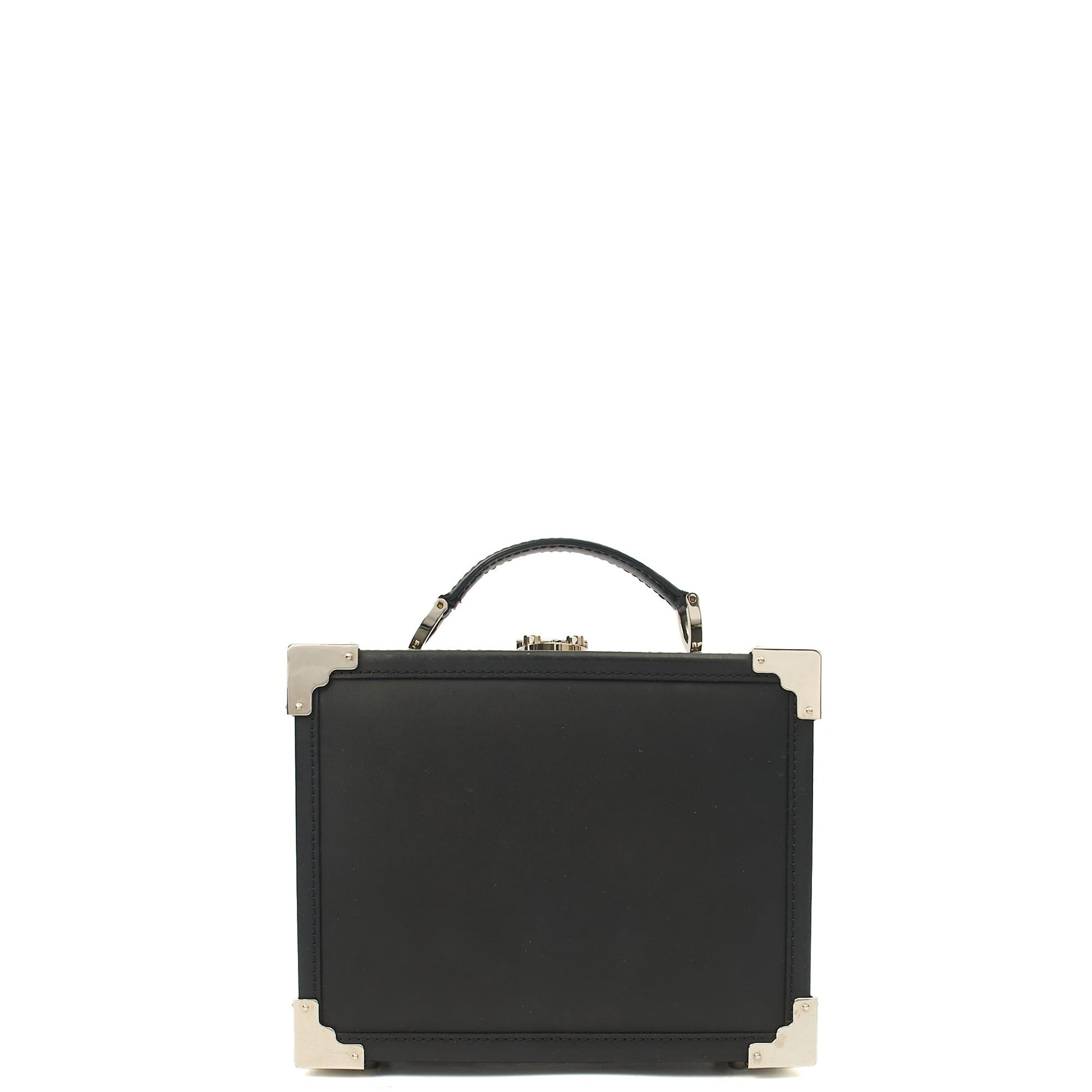 Aspinal of London Cross Body Trunk in Black, Leather — Front View