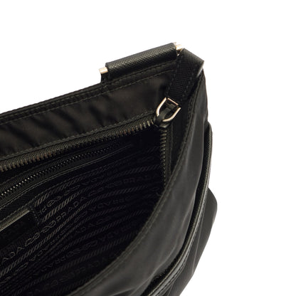 Prada Cross Body Nylon Messenger in Black, Nylon — Detail View