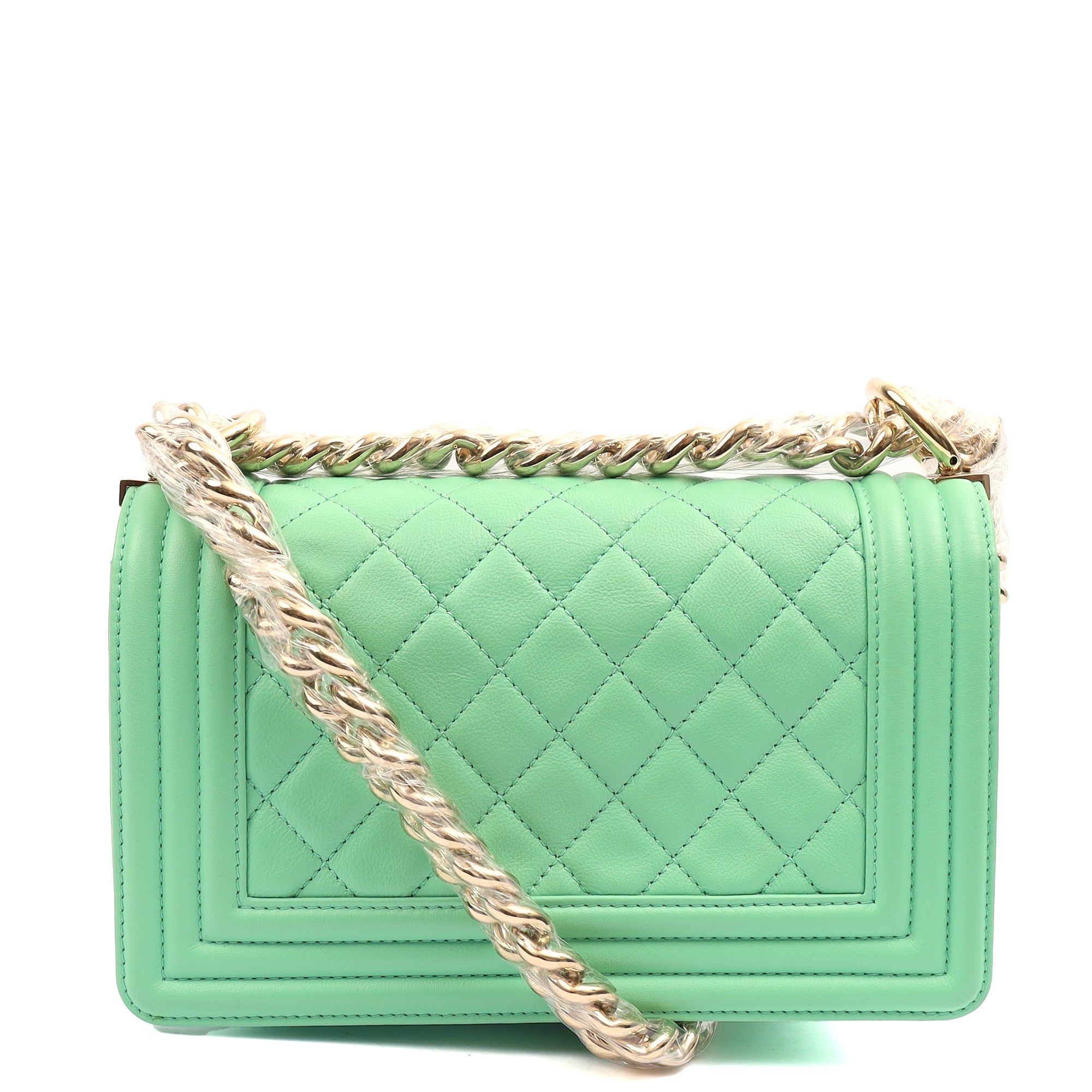 Chanel Shoulder Bag Boy - Small in Green, Calfskin Leather — Back View