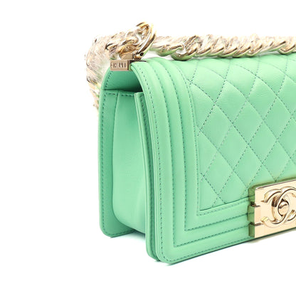 Chanel Shoulder Bag Boy - Small in Green, Calfskin Leather — Alternate View 7