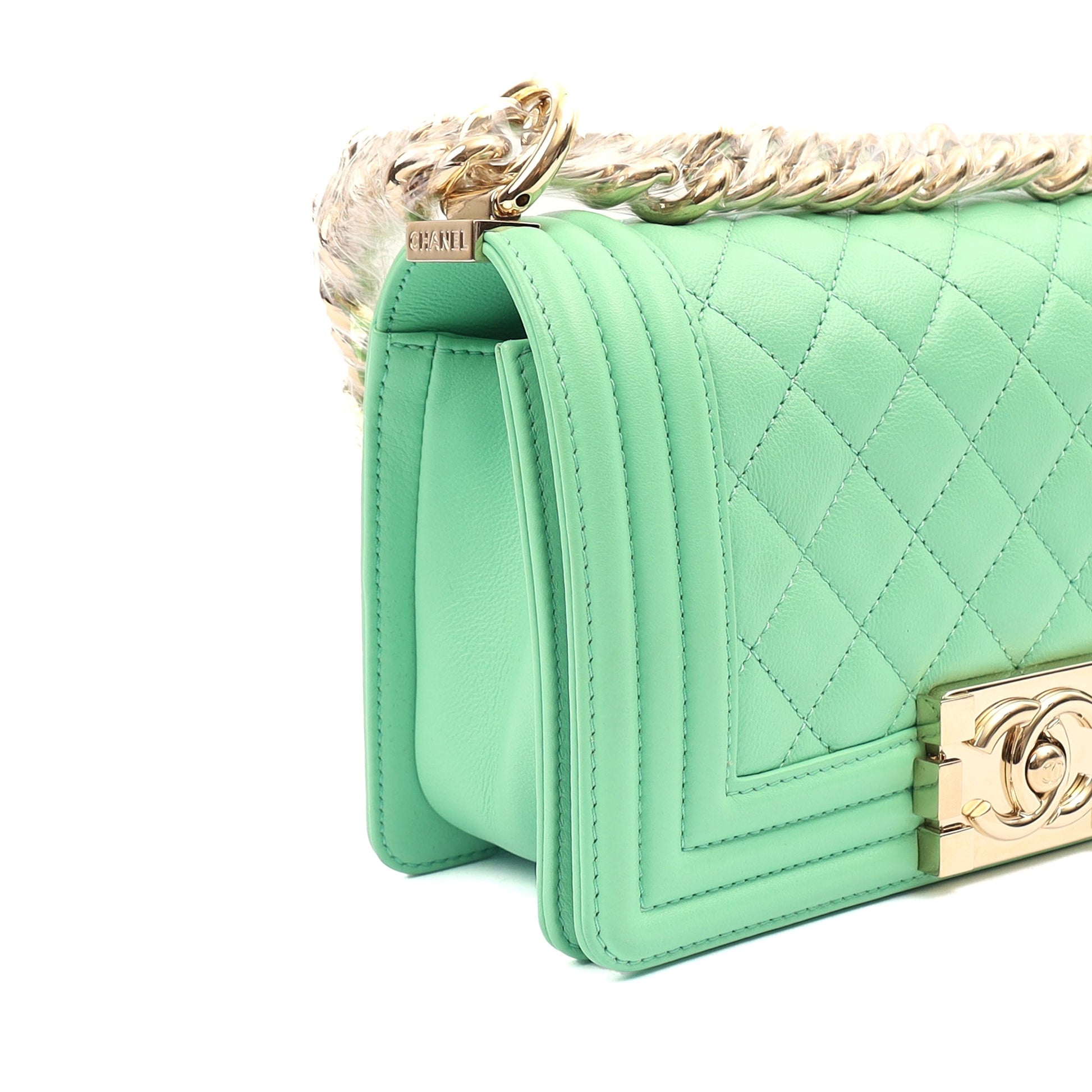 Chanel Shoulder Bag Boy - Small in Green, Calfskin Leather — Alternate View 27