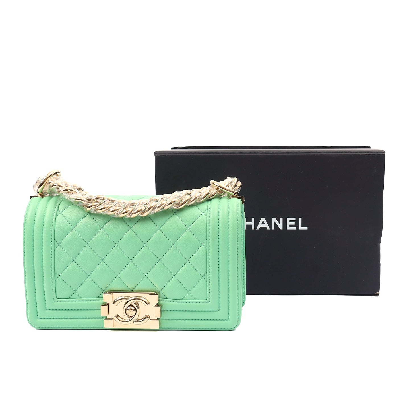 Chanel Shoulder Bag Boy - Small in Green, Calfskin Leather — Alternate View 26