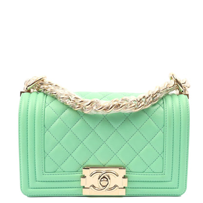 Chanel Shoulder Bag Boy - Small in Green, Calfskin Leather — Front View
