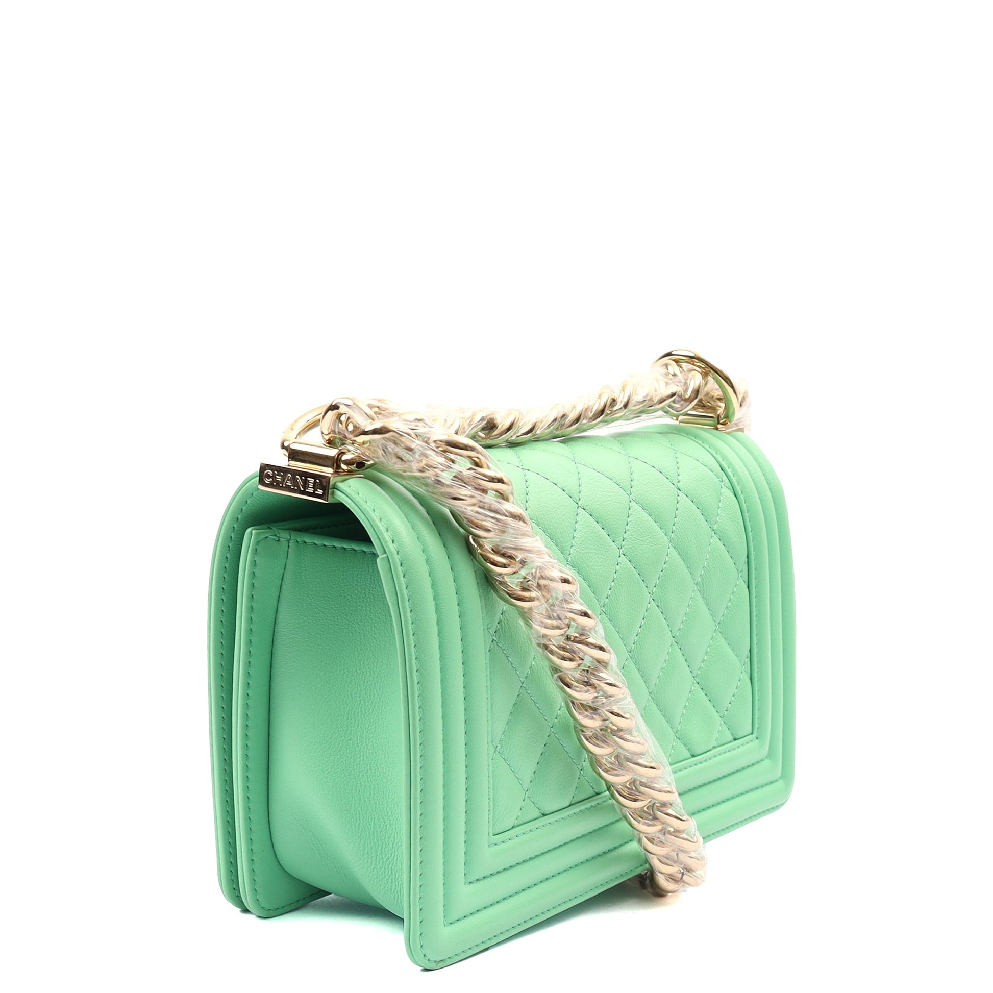 Chanel Shoulder Bag Boy - Small in Green, Calfskin Leather — Side View