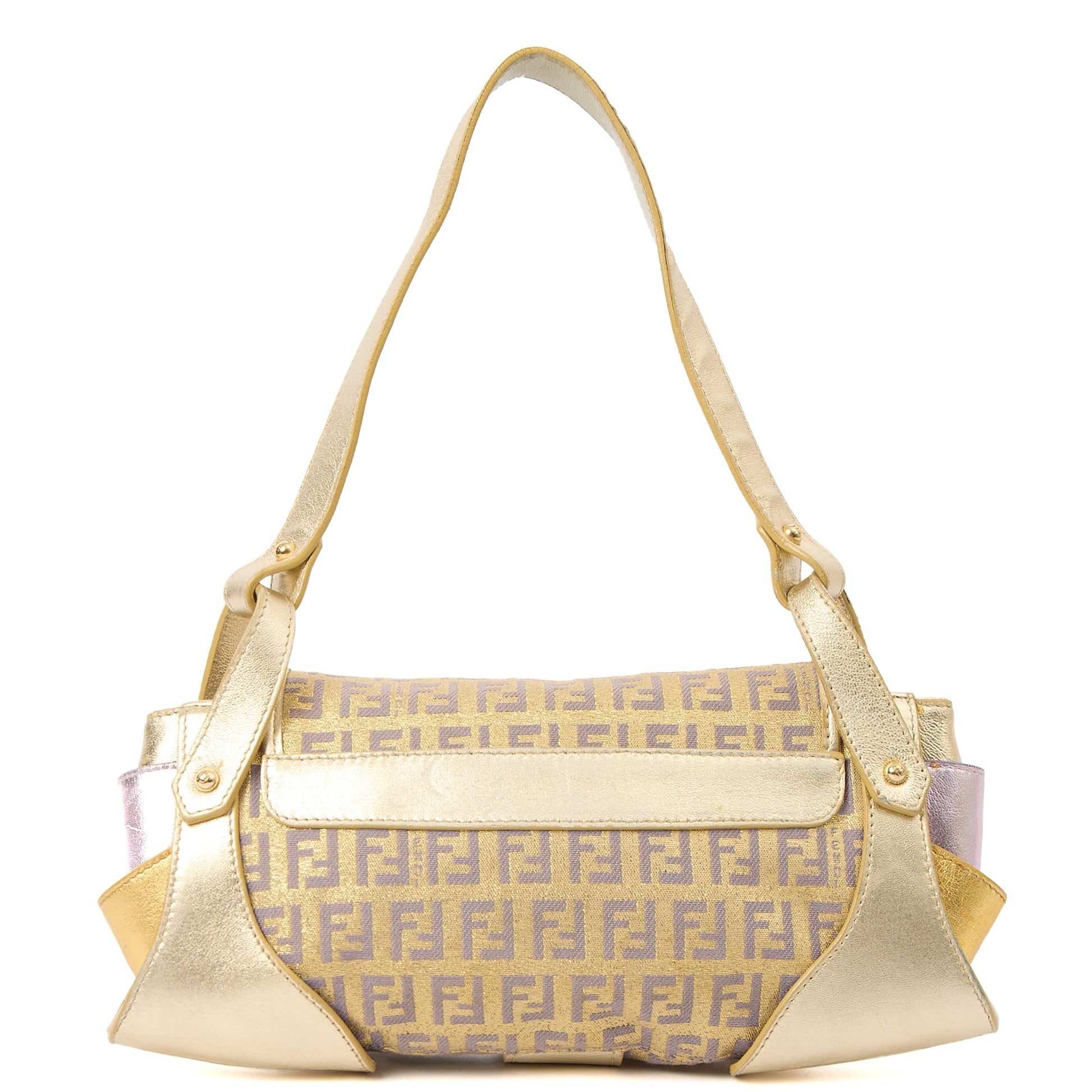Fendi Shoulder Bag Zucchino Compilation Bag in Metallic, Fabric — Top View