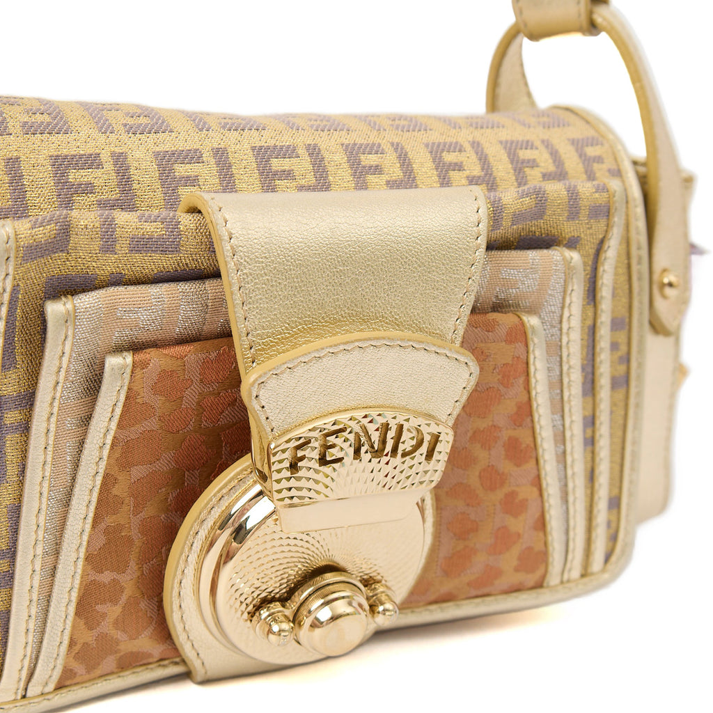 Fendi Shoulder Bag Zucchino Compilation Bag in Metallic, Fabric — Lifestyle View