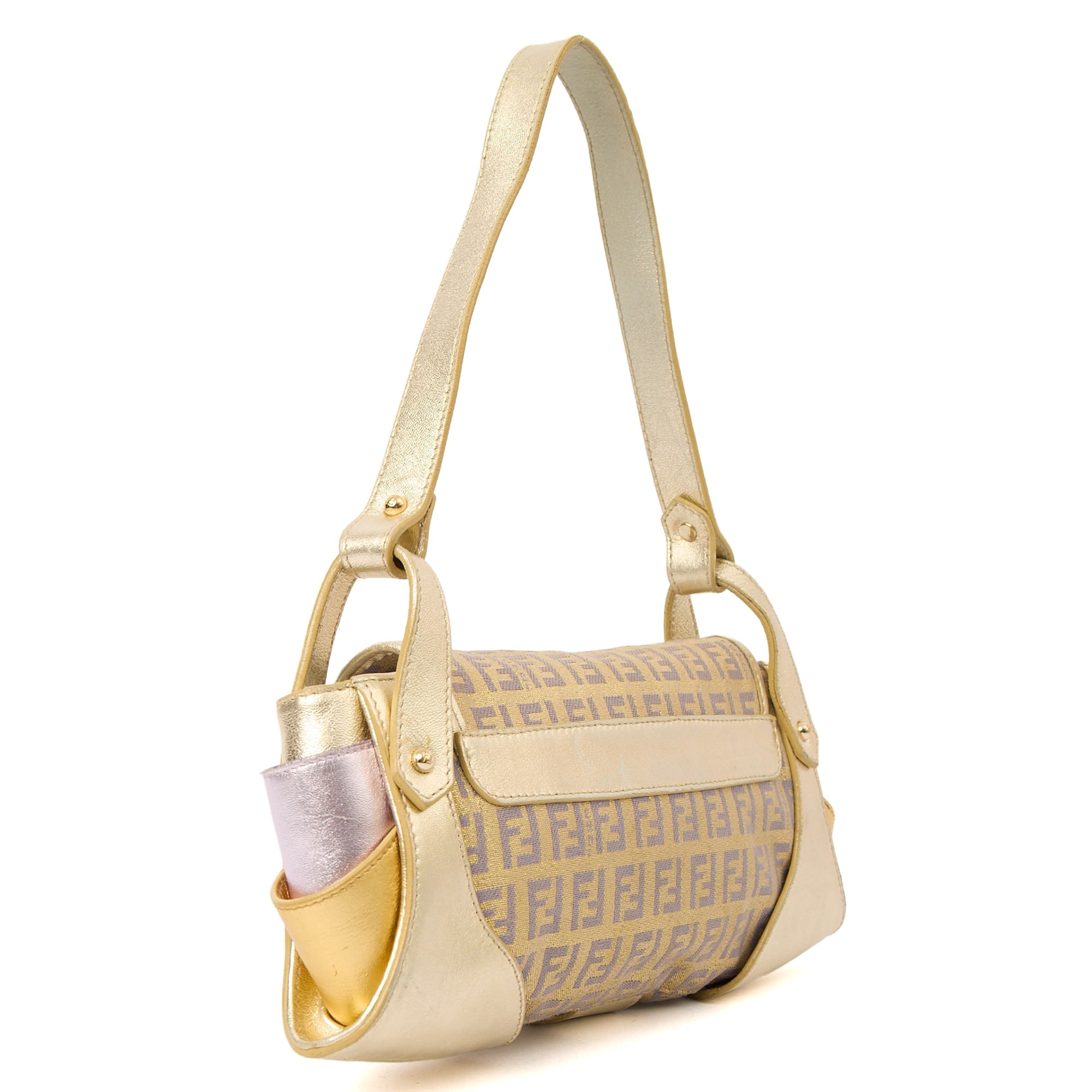Fendi Shoulder Bag Zucchino Compilation Bag in Metallic, Fabric — Back View