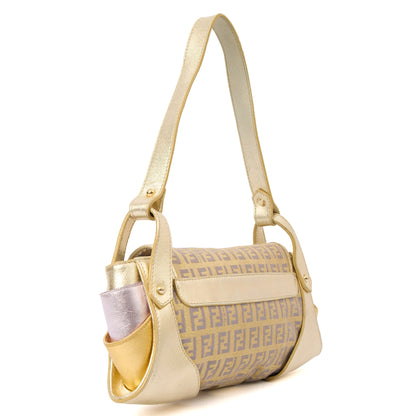 Fendi Shoulder Bag Zucchino Compilation Bag in Metallic, Fabric — Back View