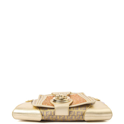 Fendi Shoulder Bag Zucchino Compilation Bag in Metallic, Fabric — Detail View