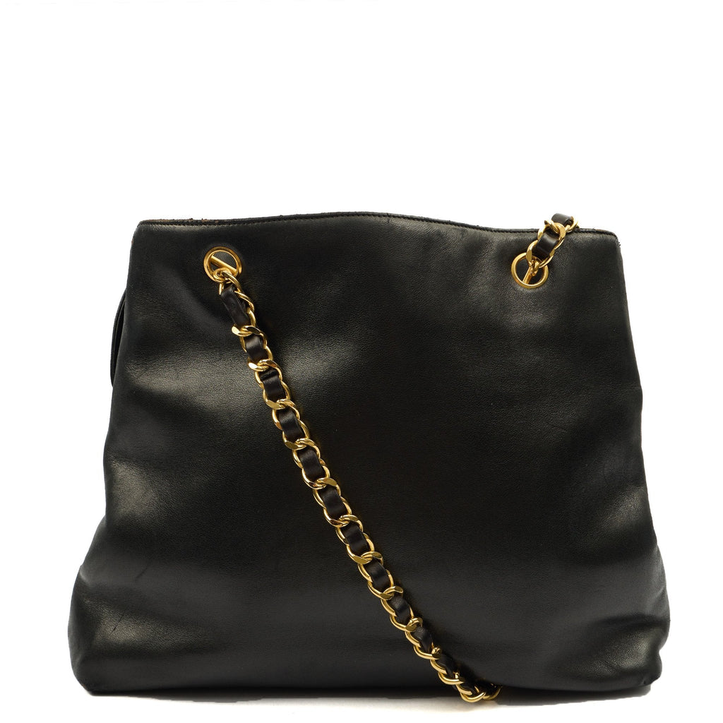 Chanel Tote Vintage Tote in Black, Lambskin Leather — Back View