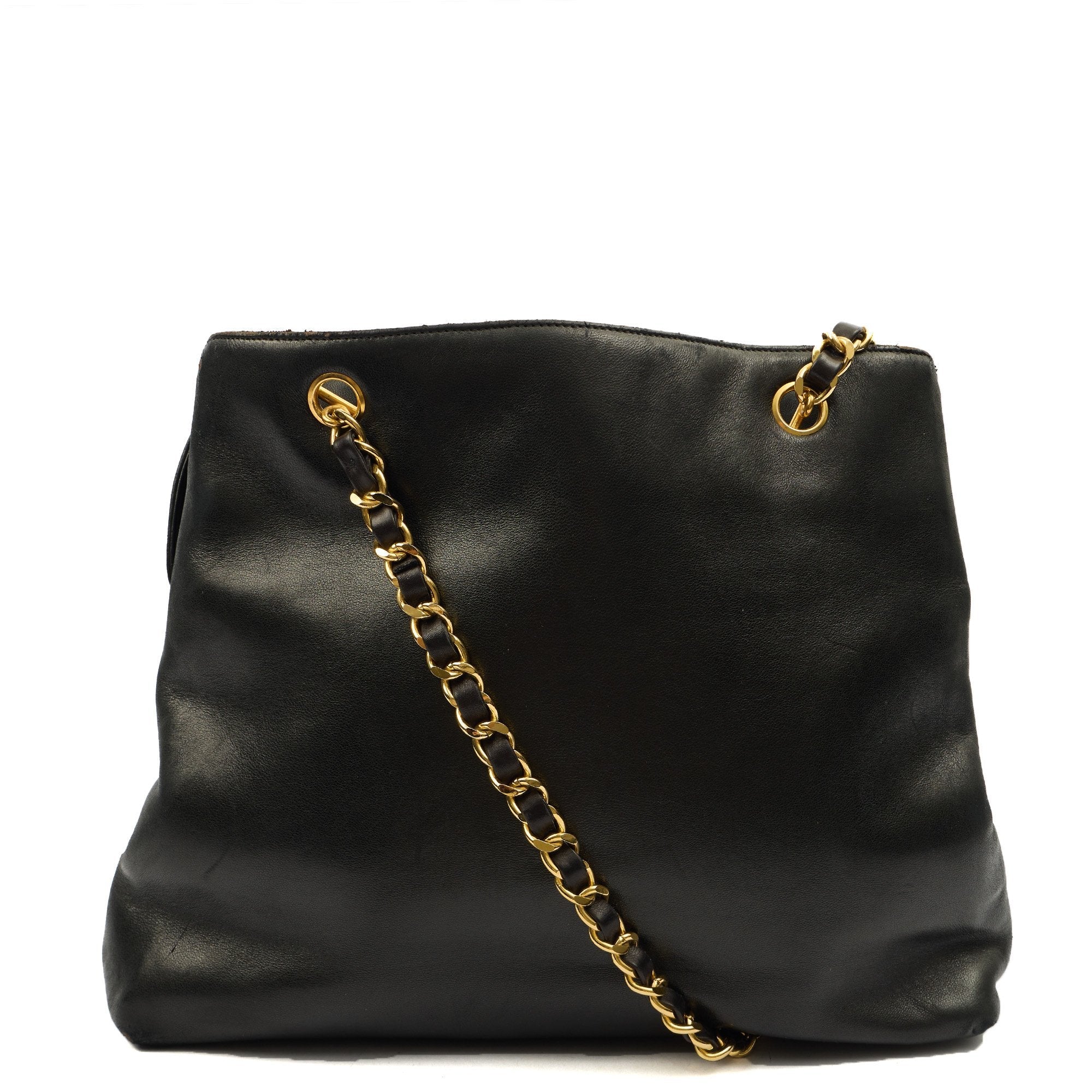 Chanel Tote Vintage Tote in Black, Lambskin Leather — Back View
