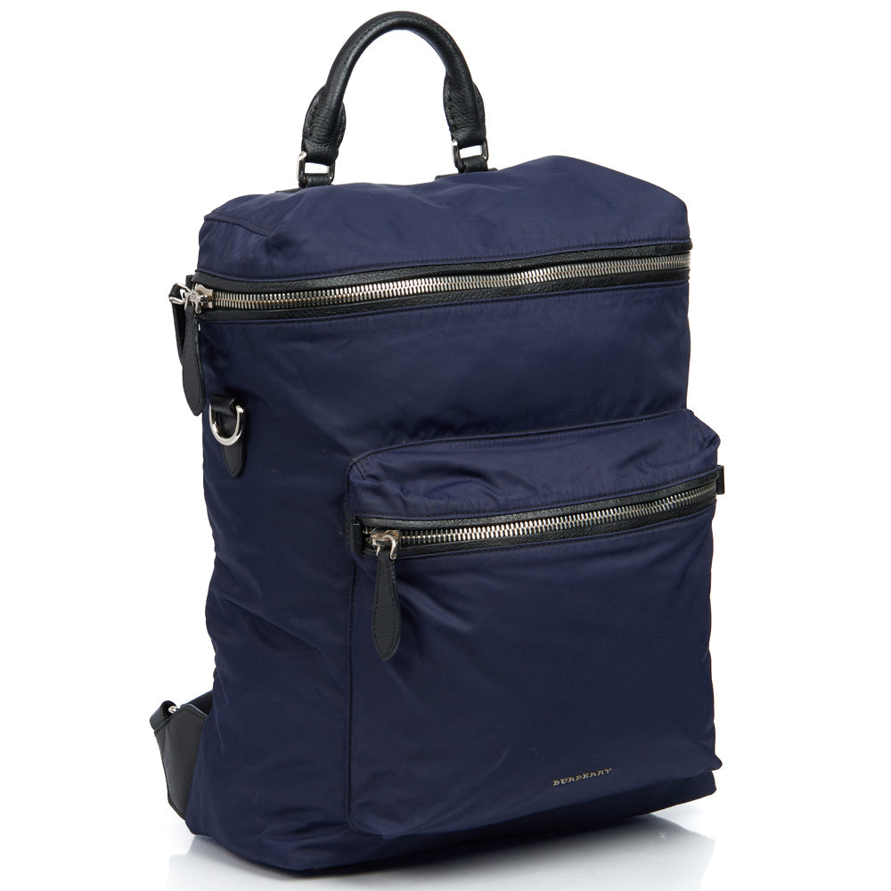 Burberry Backpack in Blue, Canvas — Side View