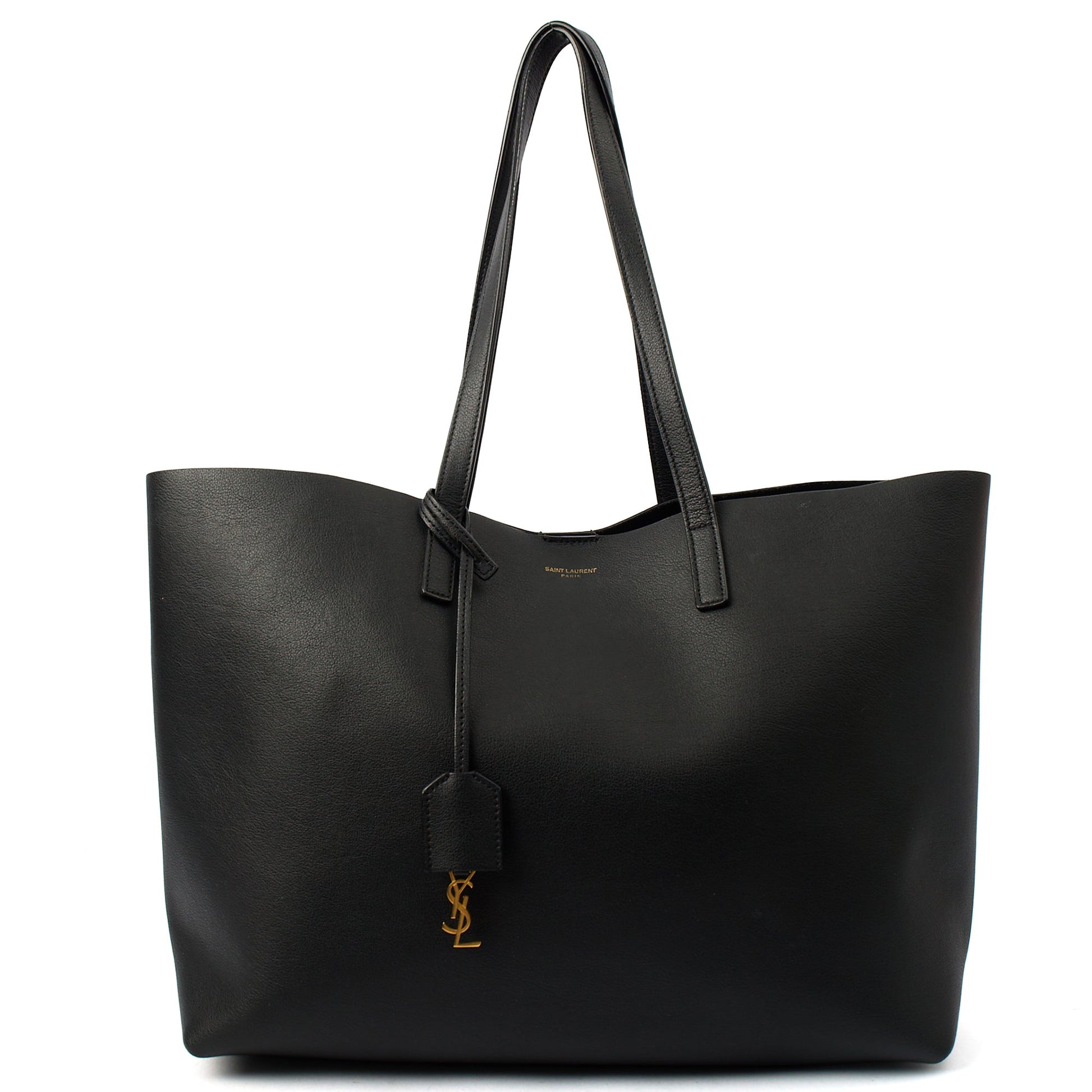 Saint Laurent Tote Shopping East West in Black, Leather — Front View