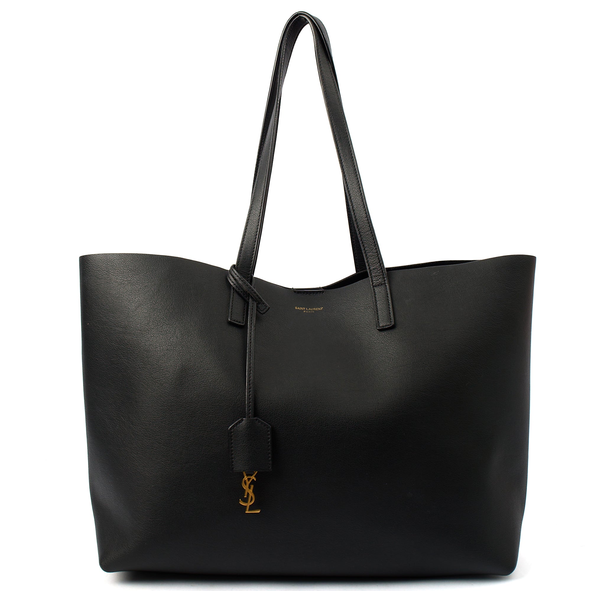 Saint Laurent Tote Shopping East West in Black, Leather — Front View