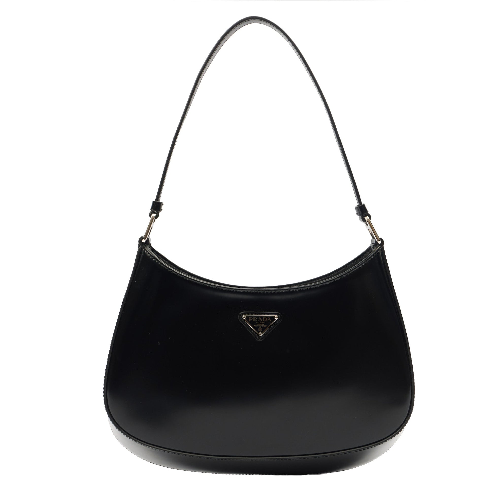 Prada Shoulder Bag Cleo Shoulder Bag in Black, Patent Leather — Front View