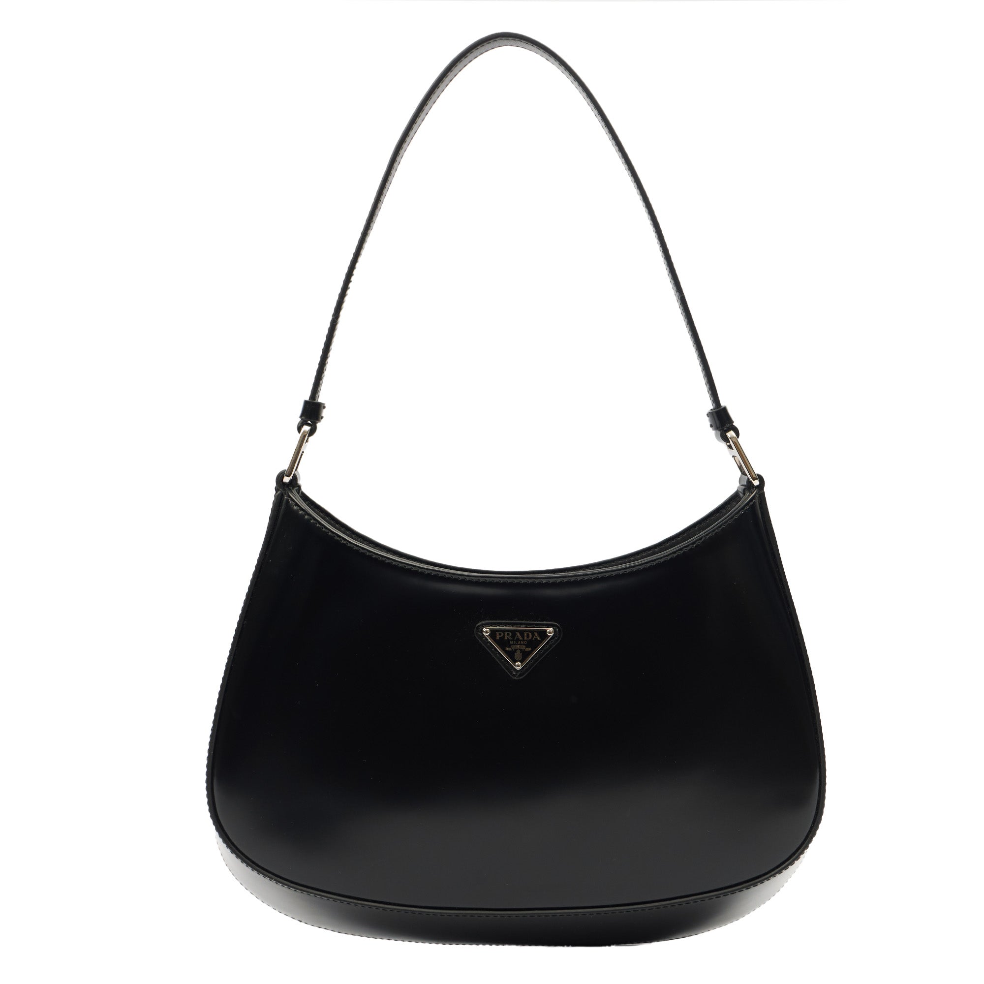 Prada Shoulder Bag Cleo Shoulder Bag in Black, Patent Leather — Front View
