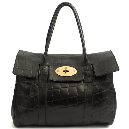 Mulberry Tote Bayswater Heritage in Black, Exotic Effect Leather — Front View