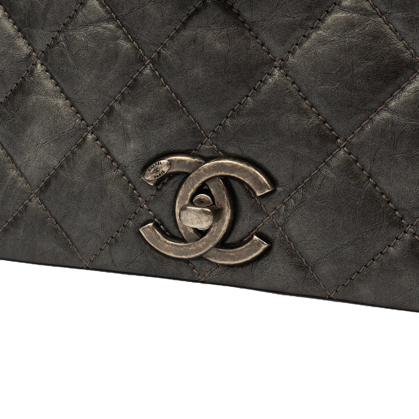 Chanel Shoulder Bag Chain Flap Bag in Metallic, Crinkled Calfskin Leather — Lifestyle View