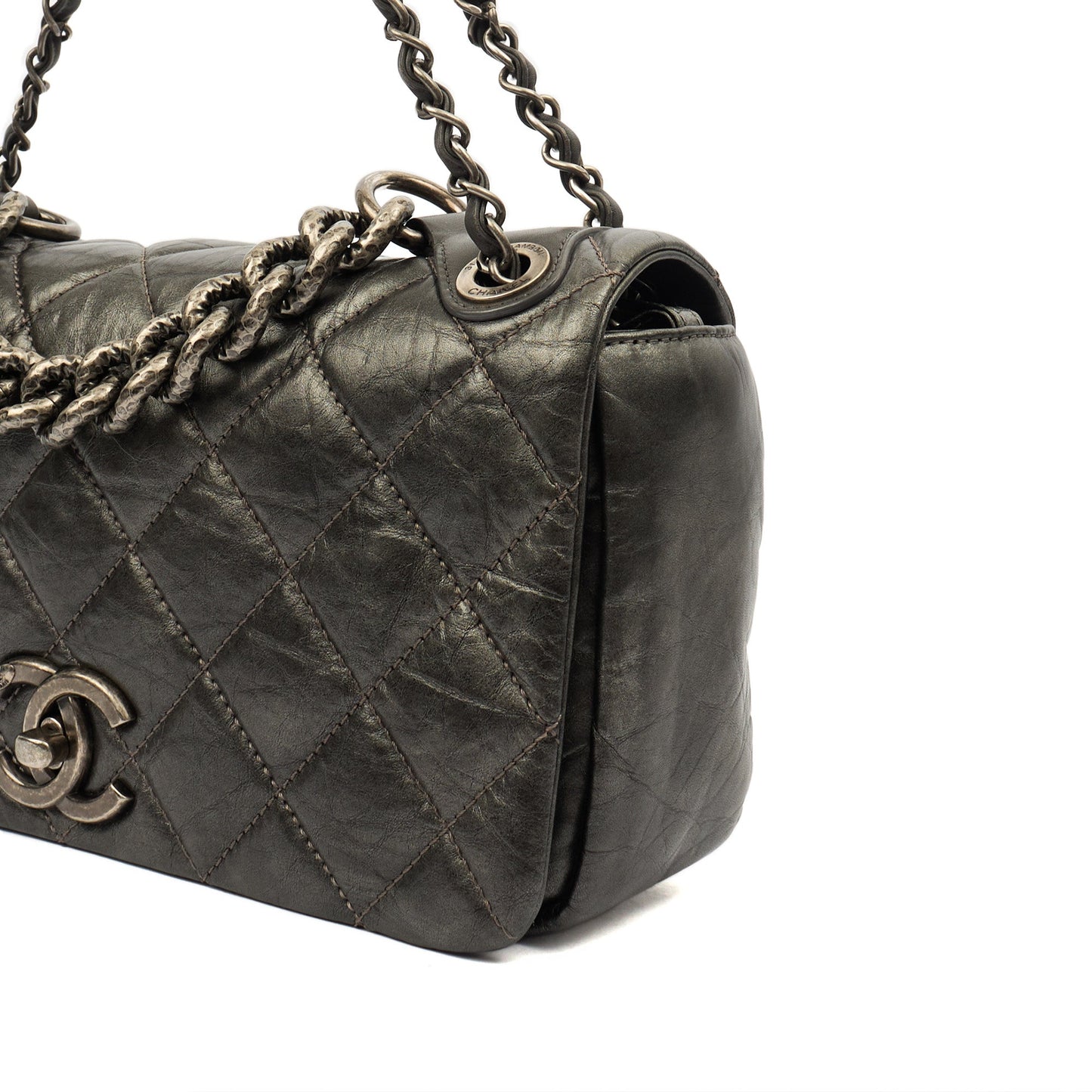 Chanel Shoulder Bag Chain Flap Bag in Metallic, Crinkled Calfskin Leather — Alternate View 15