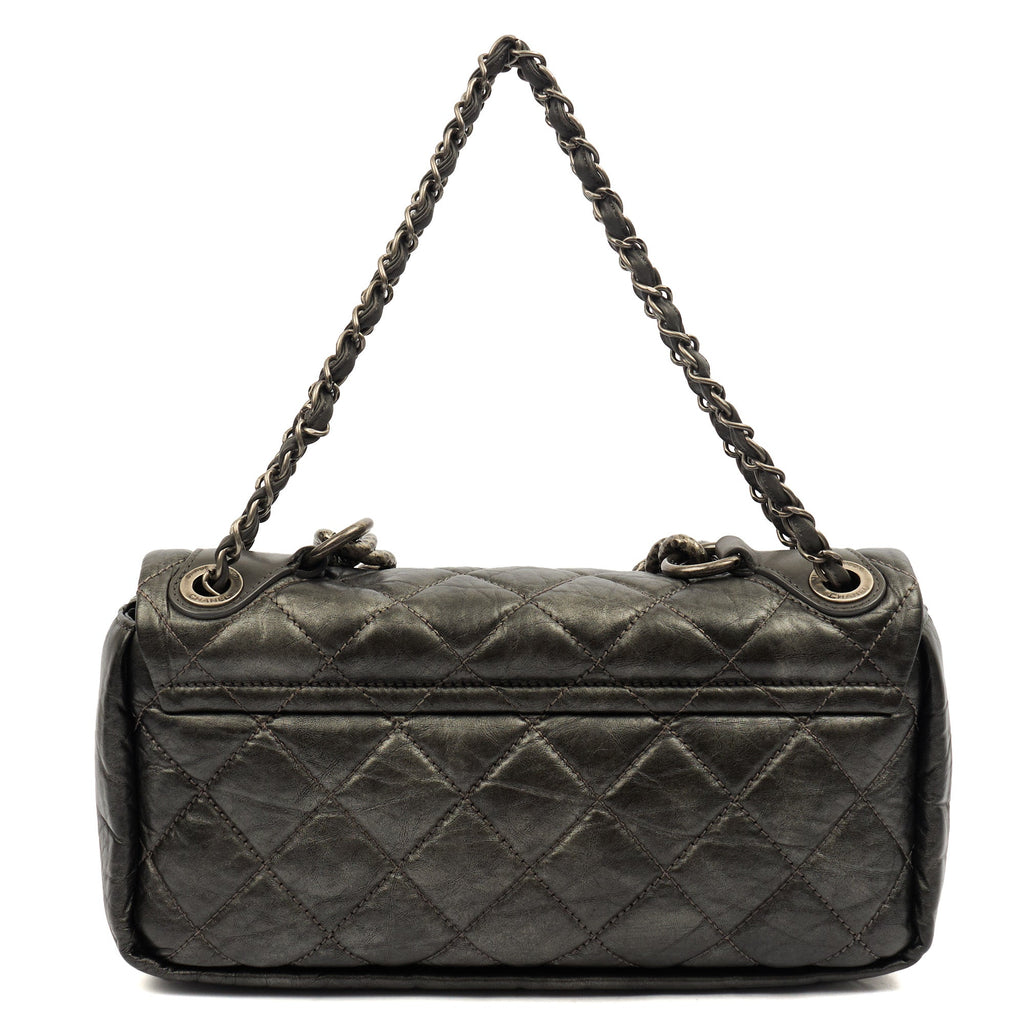 Chanel Shoulder Bag Chain Flap Bag in Metallic, Crinkled Calfskin Leather — Back View