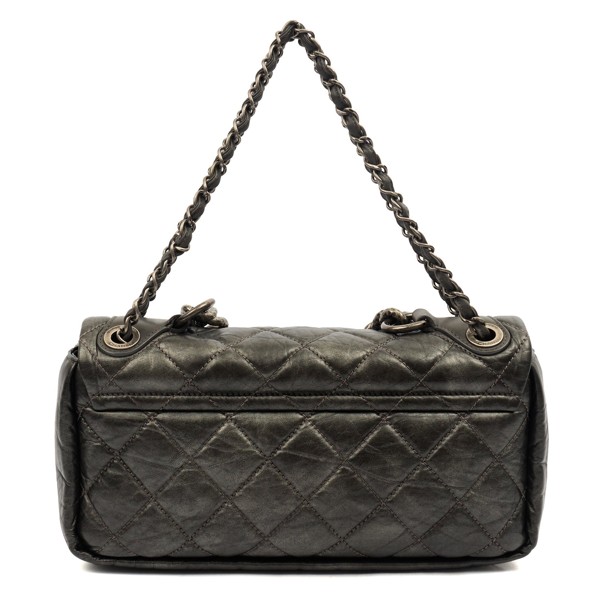 Chanel Shoulder Bag Chain Flap Bag in Metallic, Crinkled Calfskin Leather — Back View