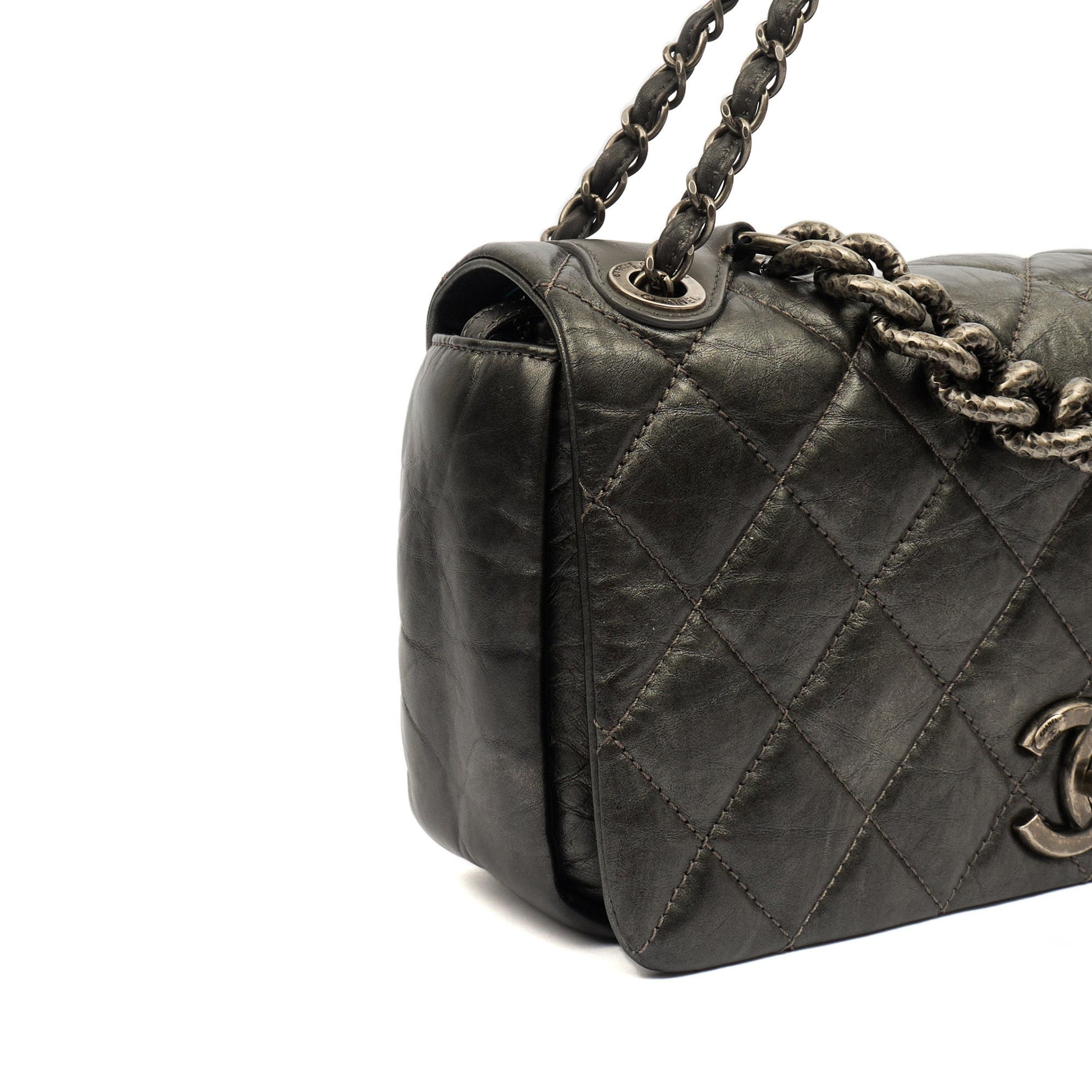 Chanel Shoulder Bag Chain Flap Bag in Metallic, Crinkled Calfskin Leather — Alternate View 7
