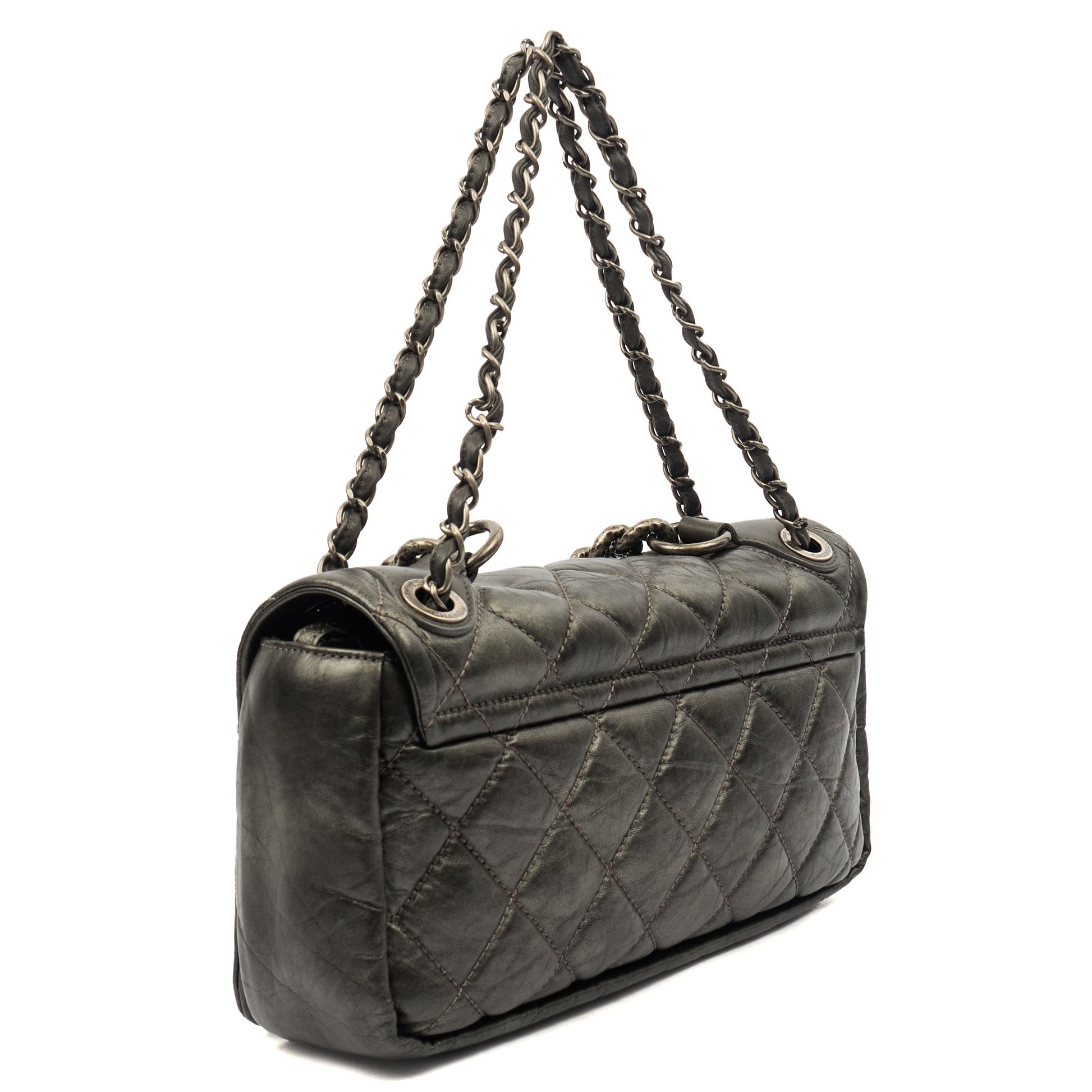 Chanel Shoulder Bag Chain Flap Bag in Metallic, Crinkled Calfskin Leather — Alternate View 22