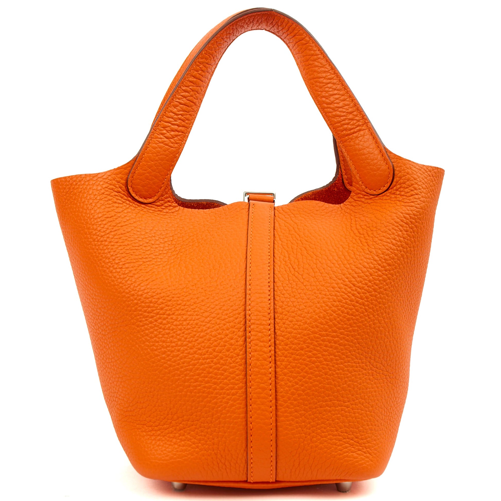 Hermes Top Handle Picotin Lock 18 in Orange, Leather — Top View
