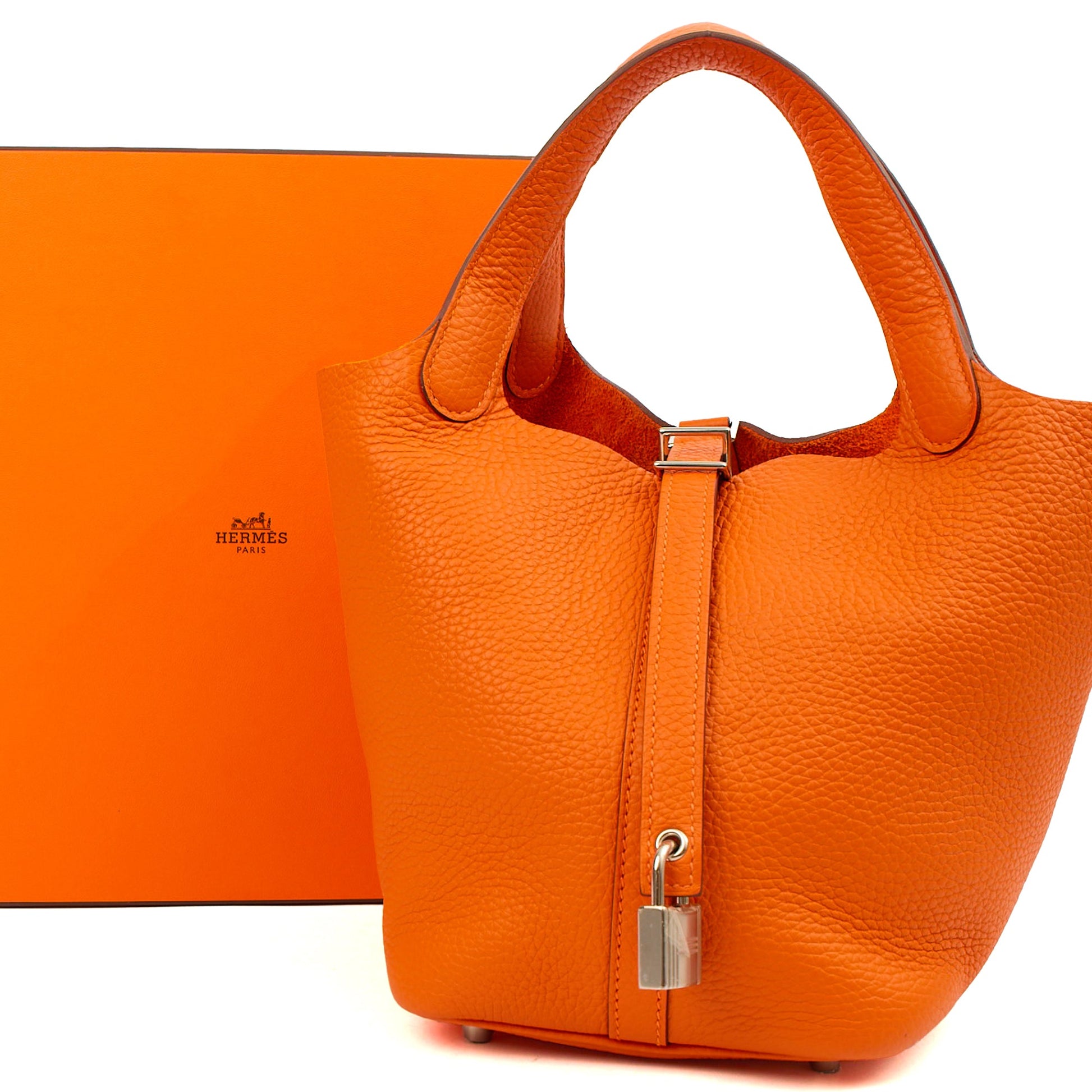 Hermes Top Handle Picotin Lock 18 in Orange, Leather — Alternate View 11