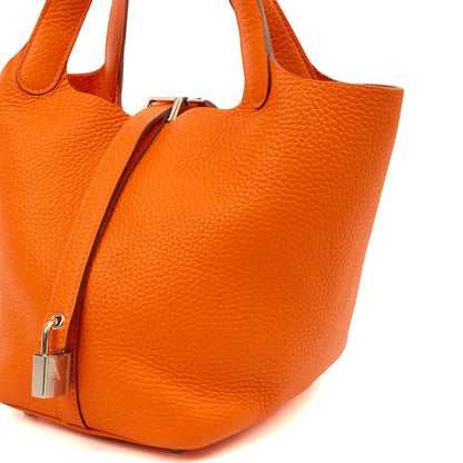 Hermes Top Handle Picotin Lock 18 in Orange, Leather — Alternate View 8
