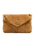 Saint Laurent Cross Body Puffer - Small in Brown, Suede — Front View
