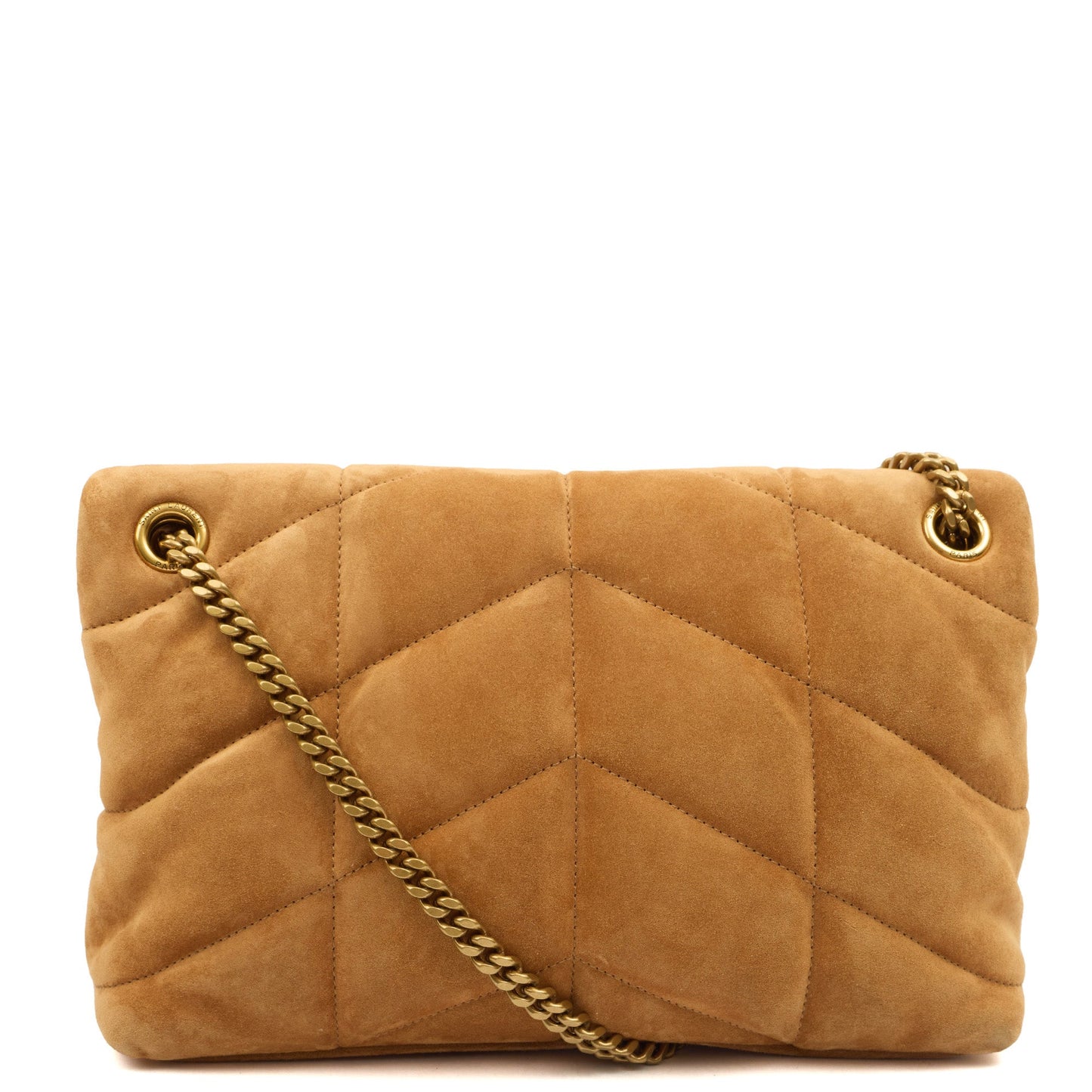 Saint Laurent Cross Body Puffer - Small in Brown, Suede — Top View